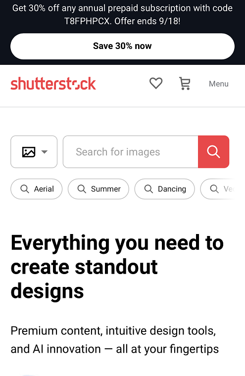 SHUTTERSTOCK 促销代码